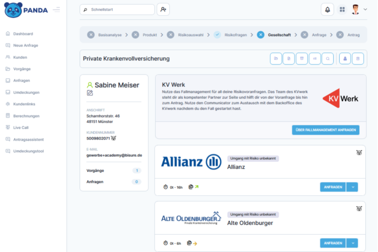 Übersicht verschiedener Versicherungsgesellschaften, die Krankenvollversicherung anbieten.
