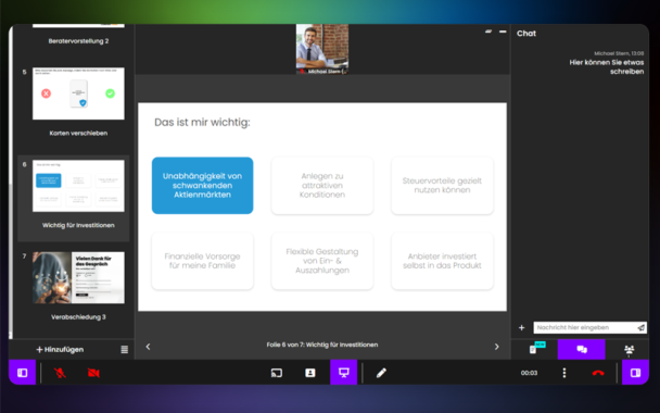 Video Anruf mit Bildschirm Präsentation auf die Bridge App