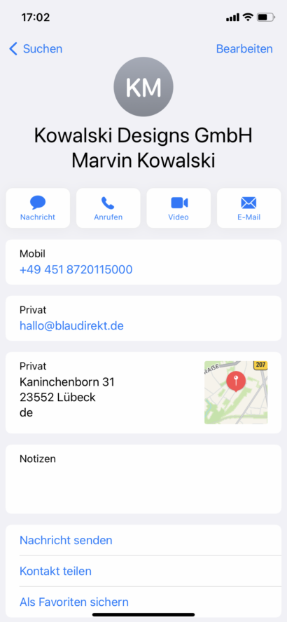 Handy Kontaktdaten von Kowalski Designs GmbH mit Telefonnummer, Email Adresse, und Anschrift.