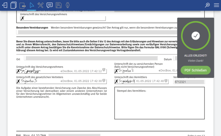 Digitale Unterschrift eines Antrags mit eDocBox.