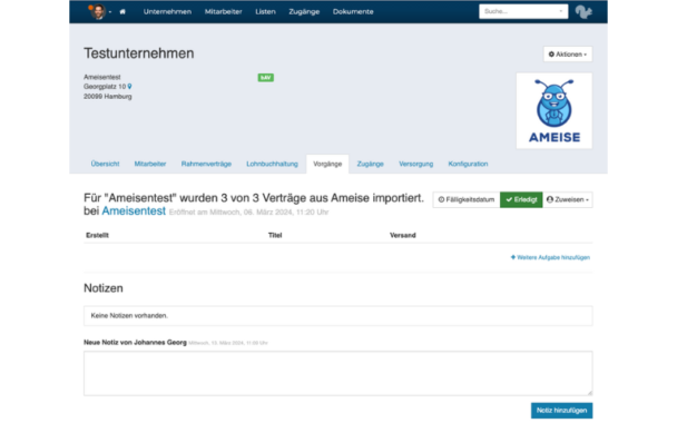 Test Importe von Verträgen aus Ameise